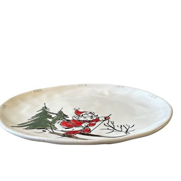 ELI + ANA Whimsy SKIING SANTA Dinner Plate Set of 4 Ceramic Christmas Holiday - Picture 6 of 16
